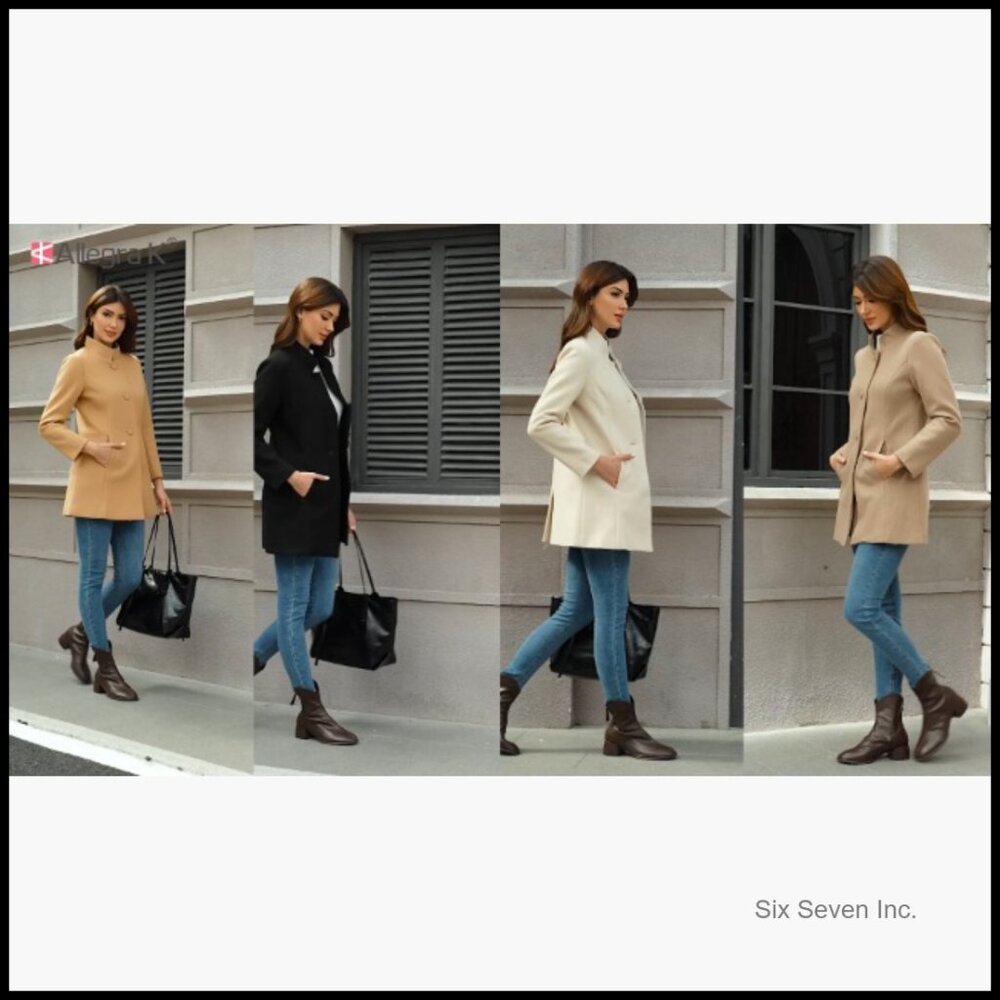 Polyester Pea Coat, Stand Collar, Single Breasted… - image 6